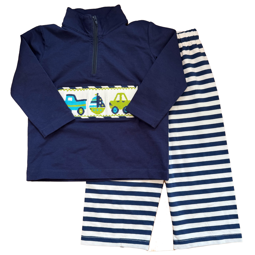 Delaney Boys Navy | White Sailboats Apparel Sets size: 12 Months